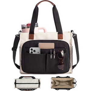 BAGSMART Canvas Tote Bag for Women, Small Work Tote Bag with Zipper(Classic)