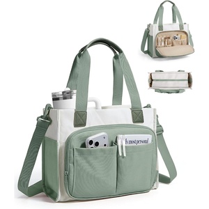 BAGSMART Canvas Tote Bag for Women, Small Work Tote Bag with Zipper(Green)