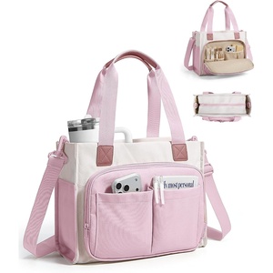 BAGSMART Canvas Tote Bag for Women, Small Work Tote Bag with Zipper(Pink)