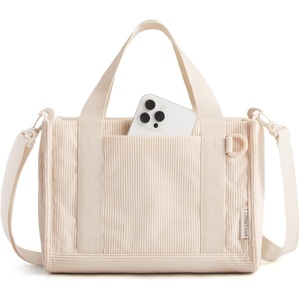 BAGSMART Corduroy Tote Bag for Women, Small College Teacher Laptop Handbag(Beige)