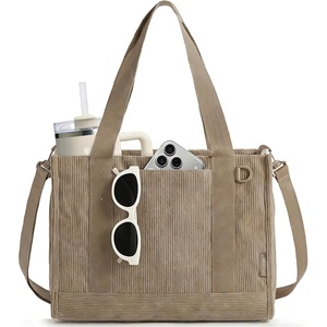 BAGSMART Corduroy Tote Bag for Women, Small College Teacher Laptop Handbag(Camel)