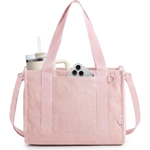 BAGSMART Corduroy Tote Bag for Women, Small College Teacher Laptop Handbag(Candy Pink)