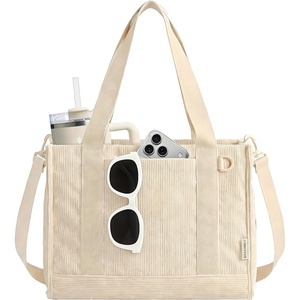 BAGSMART Corduroy Tote Bag for Women, Small College Teacher Laptop Handbag(Cream Beige)