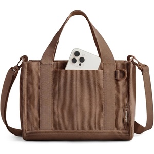 BAGSMART Corduroy Tote Bag for Women, Small College Teacher Laptop Handbag(Dark Brown)