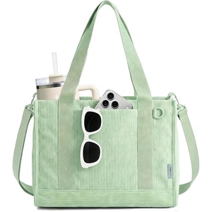 BAGSMART Corduroy Tote Bag for Women, Small College Teacher Laptop Handbag(Light Green)