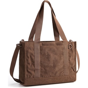 BAGSMART Corduroy Tote Bag for Women, Small College Teacher Laptop Handbag(Mocha Brown)