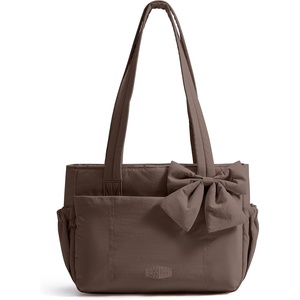 BAGSMART Crush Bow Tote Bag for Women, Puffer Travel Work Yoga Laptop Bag(Dark Brown)