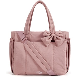 BAGSMART Crush Bow Tote Bag for Women, Puffer Travel Work Yoga Laptop Bag(Dirty Pink)