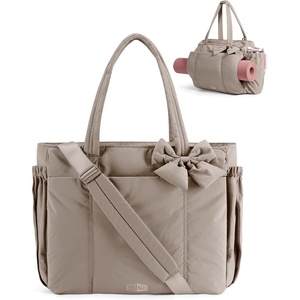 BAGSMART Crush Bow Tote Bag for Women, Puffer Travel Work Yoga Laptop Bag(Latte Brown)