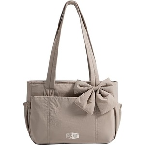 BAGSMART Crush Bow Tote Bag for Women, Puffer Travel Work Yoga Laptop Bag(Latte Camel)