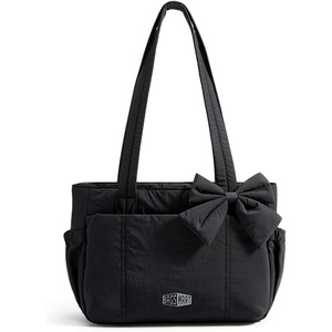 BAGSMART Crush Bow Tote Bag for Women, Puffer Travel Work Yoga Laptop Bag(Power Black)