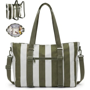 BAGSMART Large Beach Bag for Women, Oversize Tote Bag for Travel/Swim Pool/Summer(Forest Green Stripe)