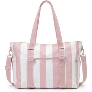 BAGSMART Large Beach Bag for Women, Oversize Tote Bag for Travel/Swim Pool/Summer(Pink Stripe)