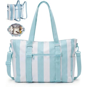 BAGSMART Large Beach Bag for Women, Oversize Tote Bag for Travel/Swim Pool/Summer(Sky Blue Stripe)