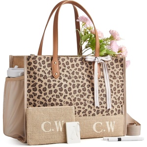 BAGSMART Personalized DIY Tote Bag for Women, 20.6L/24L Shoulder Handbag(Caramel Leopard)