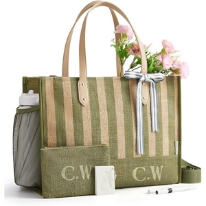 BAGSMART Personalized DIY Tote Bag for Women, 20.6L/24L Shoulder Handbag(Olive Stripe)