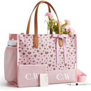 BAGSMART Personalized DIY Tote Bag for Women, 20.6L/24L Shoulder Handbag(Pink Heart)