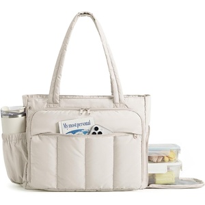 BAGSMART Puffer Tote Bag for Women, 21L/26L Work Tote Shoulder Handbag(Beige)