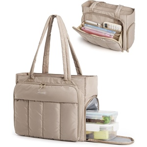 BAGSMART Puffer Tote Bag for Women, 21L/26L Work Tote Shoulder Handbag(Brown-2)