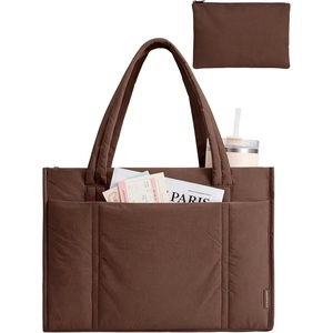 BAGSMART Puffer Tote Bag for Women, 21L/26L Work Tote Shoulder Handbag(Coffee Brown)