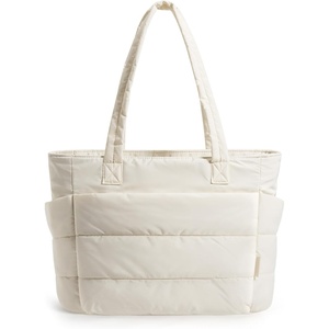 BAGSMART Puffy Tote Bag for Women, Lightweight Work Tote Handbag(Beige)