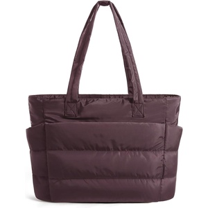 BAGSMART Puffy Tote Bag for Women, Lightweight Work Tote Handbag(Black Purple)