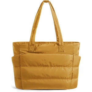BAGSMART Puffy Tote Bag for Women, Lightweight Work Tote Handbag(Brownstone Yellow)