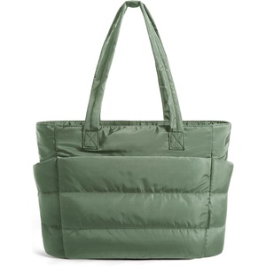 BAGSMART Puffy Tote Bag for Women, Lightweight Work Tote Handbag(Haze Green)