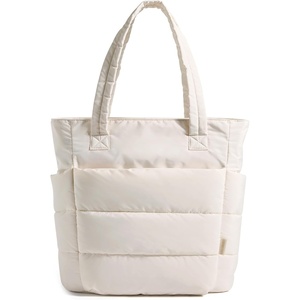 BAGSMART Puffy Tote Bag for Women, Lightweight Work Tote Handbag(Oyster White)
