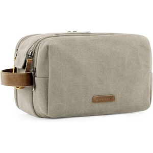 BAGSMART Toiletry Bag for Men, Canvas Travel Toiletry Organizer Dopp Kit Water-resistant Shaving Bag for Toiletries Accessories,Grey-Medium(Beige)