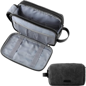 BAGSMART Toiletry Bag for Men, Canvas Travel Toiletry Organizer Dopp Kit Water-resistant Shaving Bag for Toiletries Accessories,Grey-Medium(Black)