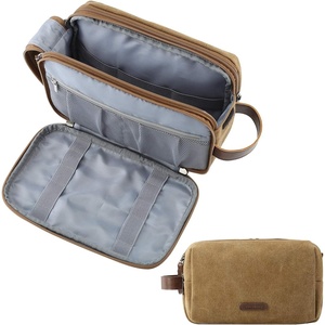 BAGSMART Toiletry Bag for Men, Canvas Travel Toiletry Organizer Dopp Kit Water-resistant Shaving Bag for Toiletries Accessories,Grey-Medium(Khaki)