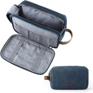 BAGSMART Toiletry Bag for Men, Canvas Travel Toiletry Organizer Dopp Kit Water-resistant Shaving Bag for Toiletries Accessories,Grey-Medium(Navy Blue)