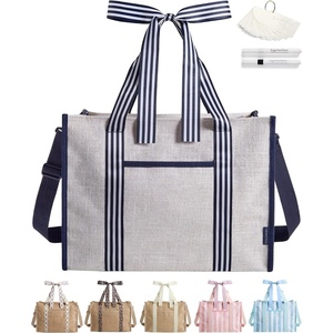 BAGSMART Tote Bag for Women, Personalized Teacher Appreciation Gifts(Jute Navy Stripes)