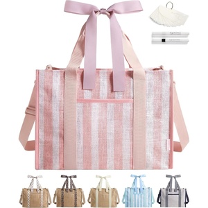 BAGSMART Tote Bag for Women, Personalized Teacher Appreciation Gifts(Jute Pink Stripes)