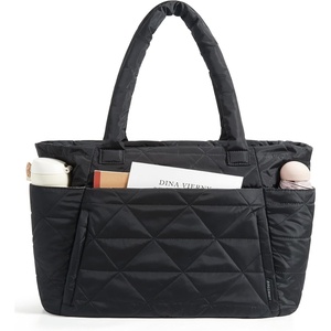 BAGSMART Tote Bag for Women, Puffer Tote Bag for Work Large Shoulder Bag(B-black)