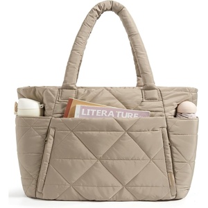 BAGSMART Tote Bag for Women, Puffer Tote Bag for Work Large Shoulder Bag(C-grayish Brown)