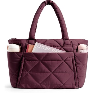 BAGSMART Tote Bag for Women, Puffer Tote Bag for Work Large Shoulder Bag(Cherry Red)