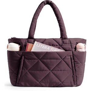 BAGSMART Tote Bag for Women, Puffer Tote Bag for Work Large Shoulder Bag(Crimson Purple)