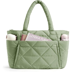 BAGSMART Tote Bag for Women, Puffer Tote Bag for Work Large Shoulder Bag(Green)