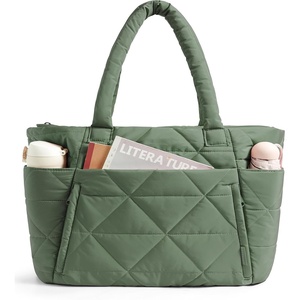 BAGSMART Tote Bag for Women, Puffer Tote Bag for Work Large Shoulder Bag(Haze Green)
