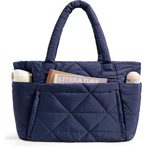 BAGSMART Tote Bag for Women, Puffer Tote Bag for Work Large Shoulder Bag(Navy Blue)