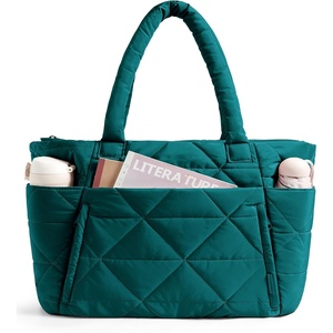 BAGSMART Tote Bag for Women, Puffer Tote Bag for Work Large Shoulder Bag(New Green)