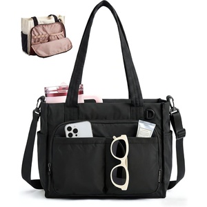 BAGSMART Tote Bag for Women, Puffy Laptop Work College Shoulder Handbag(Jet Black)
