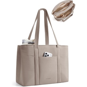 BAGSMART Tote Bag for Women with Compartments Work Tote Bag with Zipper(Brown)