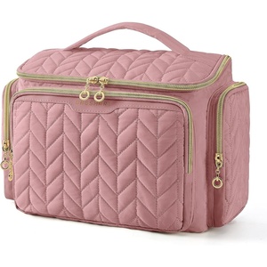 BAGSMART Travel Toiletry Bag, Large Wide-open Travel Bag for Toiletries, Makeup Cosmetic Travel Bag with Handle-Camel(Dark Pink)