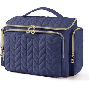 BAGSMART Travel Toiletry Bag, Large Wide-open Travel Bag for Toiletries, Makeup Cosmetic Travel Bag with Handle-Camel(Navy)