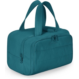 BAGSMART Travel Toiletry Bag, Lightweight Large Wide-open Travel Bag for Women, Puffy Cosmetic Makeup Bag Organizer with Handle for Accessories,Essentials, Toiletries, Dark Pink(Misty Teal)