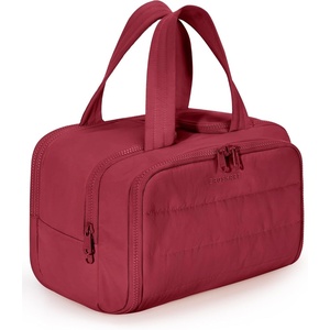 BAGSMART Travel Toiletry Bag, Lightweight Large Wide-open Travel Bag for Women, Puffy Cosmetic Makeup Bag Organizer with Handle for Accessories,Essentials, Toiletries, Dark Pink(g-Vintage Berry)