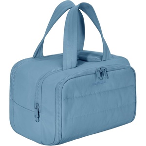 BAGSMART Travel Toiletry Bag, Lightweight Large Wide-open Travel Bag for Women, Puffy Cosmetic Makeup Bag Organizer with Handle for Accessories,Essentials, Toiletries, Dark Pink(h-Steel Blue)